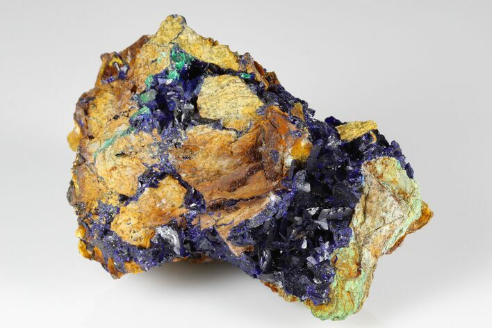 Sparkling Azurite Crystals with Malachite - Laos #178165